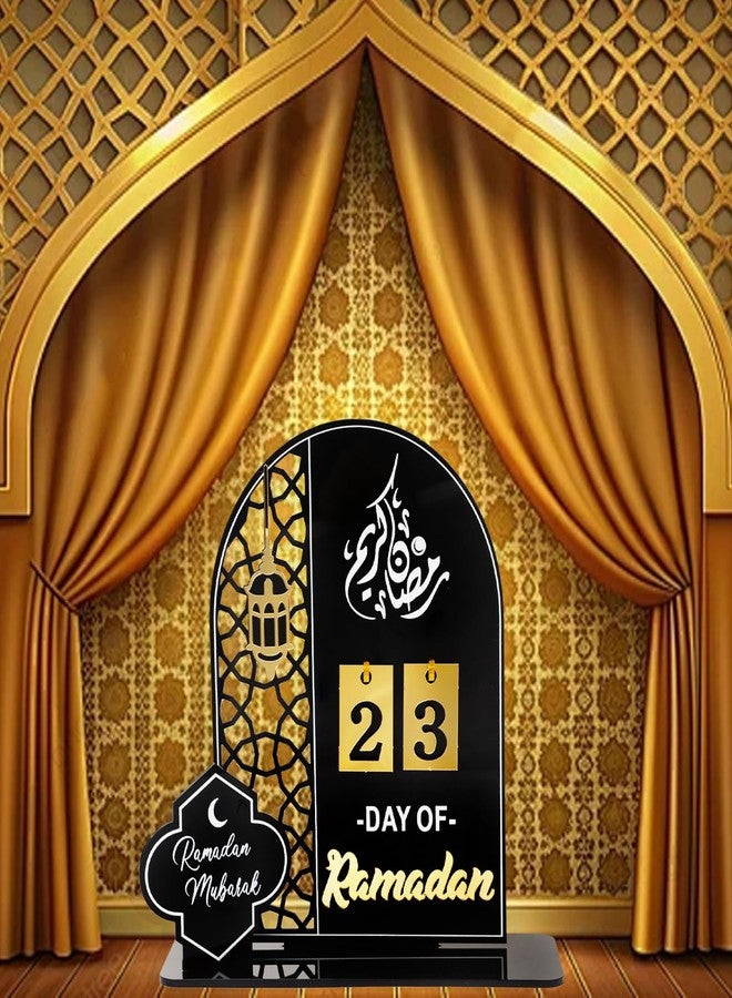 تقويم العد التنازلي من الأكريليك الأسود من hhdatc، 31 يومًا حتى عيد الفطر، تصميم فانوس، زينة عيد مبارك لرمضان كريم، زينة طاولة - Image 4